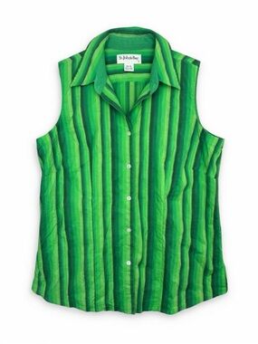 St. John's Bay Bright Green Striped Sleeveless Button-Up Shirt
